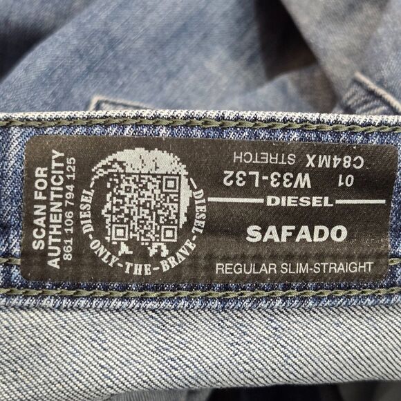 Diesel Jeans Men 33x30 Blue Safado Slim Straight Leg Cotton Stretch C84MX Grunge - Picture 13 of 13